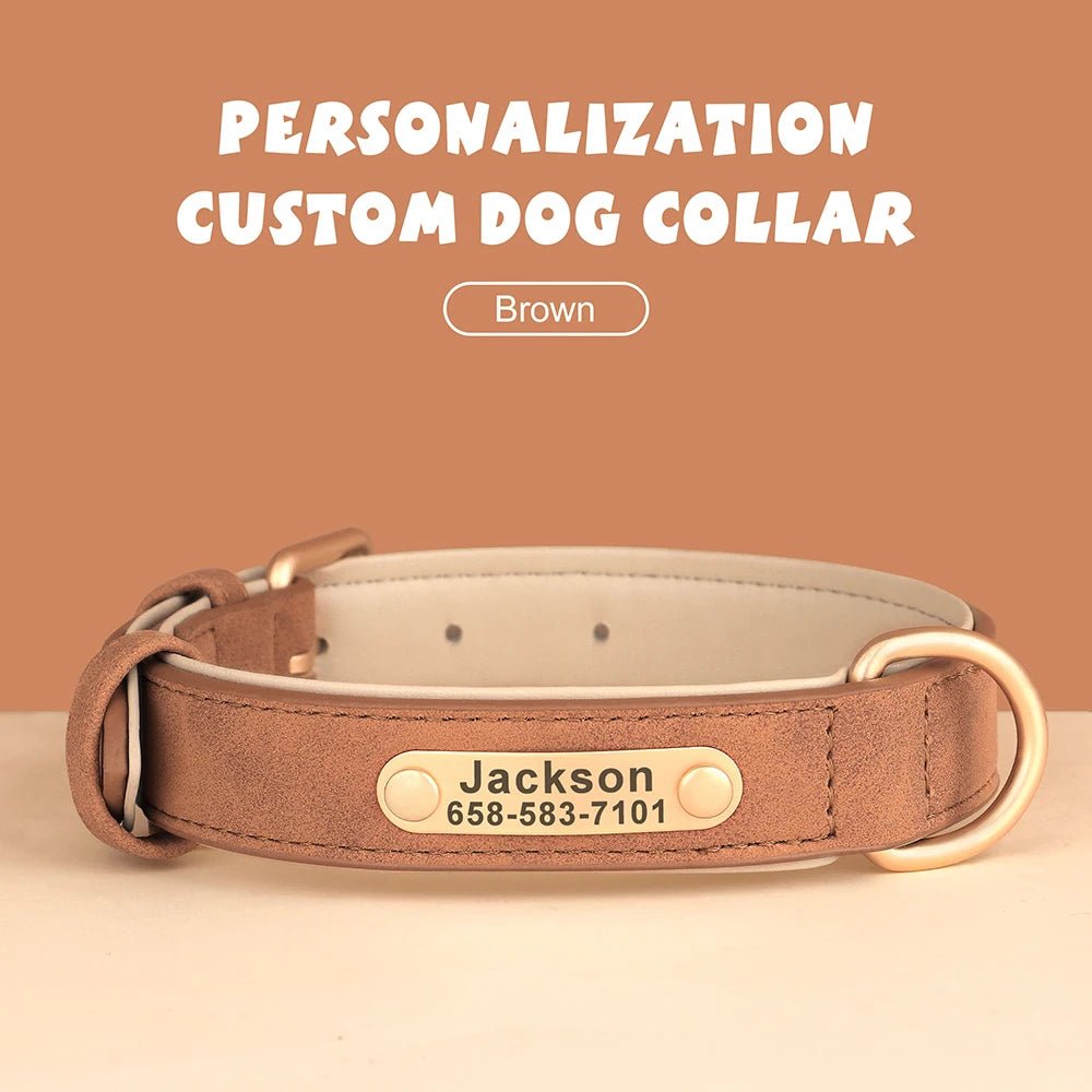 Personalized Dog Collar Custom Engraved PU Leather Dog Collars Free Engraving ID Tag Nameplate For Small Medium Large Dogs