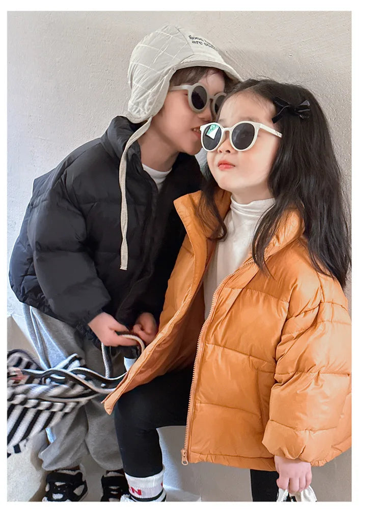 Childrens Boys Standing Collar Down Jacket Winter White Duck Down Solid Pocket Kids Boys Jacket 3-8 Years Olds Boys Parkas