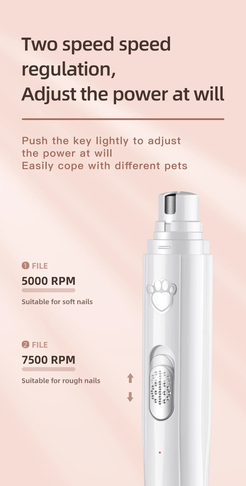 Electric Dog Nail Grinder with Polisher Wheel LED Light Pet Nail Grinder 500 MAh 2-Speed Pet Nail Trimmers for Pet Paws Grooming