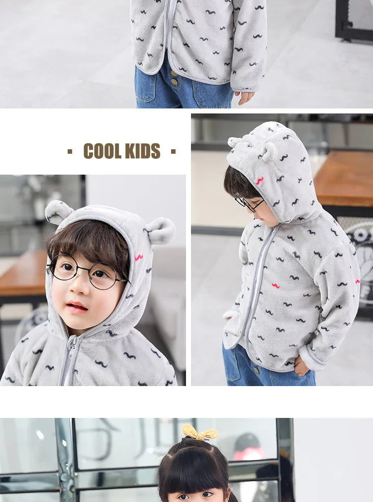 Bulbusbow Autumn Winter Childrens Coral Fleece Coat Thick Warm Hooded Long Sleeve Baby Boys Outerwears Plus Velvet Kids Boys Jacket