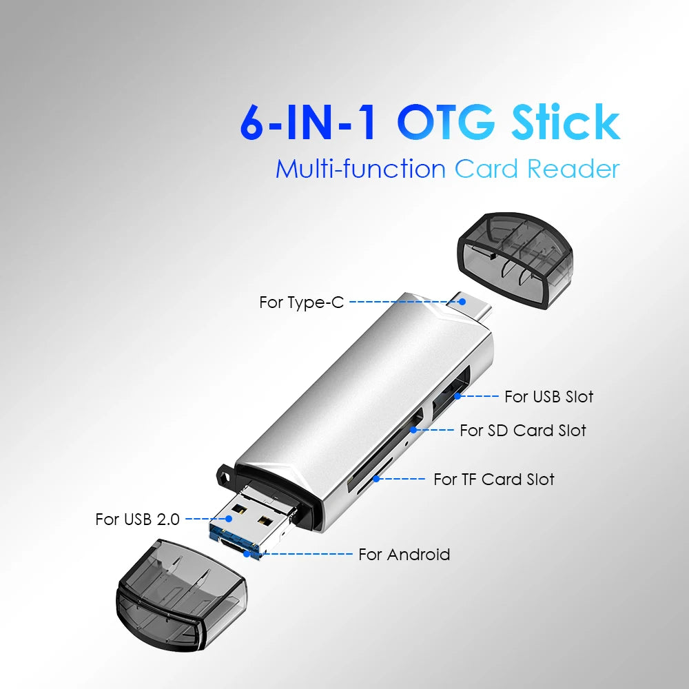 OTG Type C 6 in 1 Micro TF card Reader type c to usb otg adapter USB 3.0 TF card USB flash drive Multifunctional Card Reader