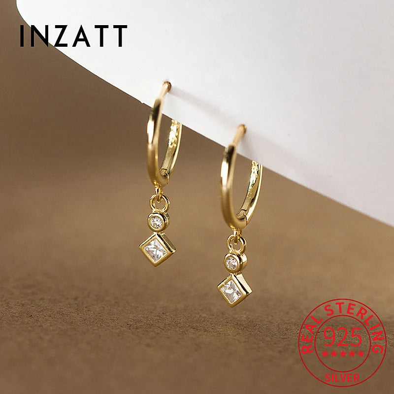 INZATT INS Hot Real 925 Sterling Silver Zircon Hoop Earrings For Fashion Women Punk Fine Jewelry 18k Gold Accessories