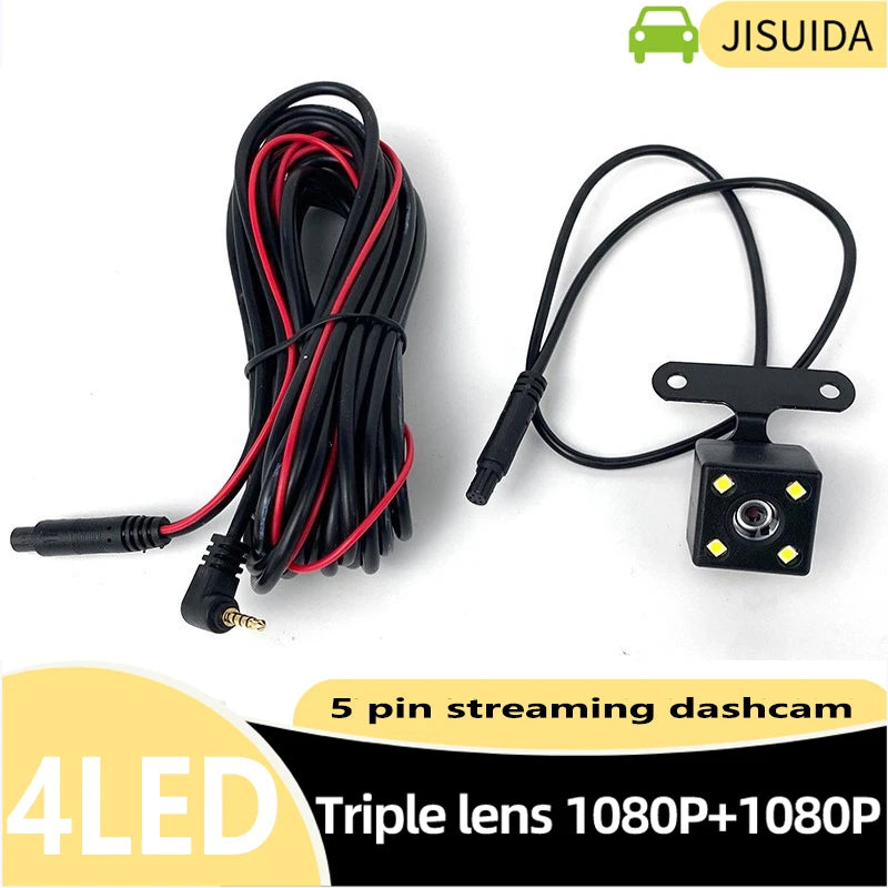 كاميرا الرؤية الخلفية المثبتة على السيارة DVR 5Pin 4LED 170° مرآة السيارة كاميرا لوحة القيادة DVR كاميرا الرؤية الخلفية 2.5 مم مقاومة للماء