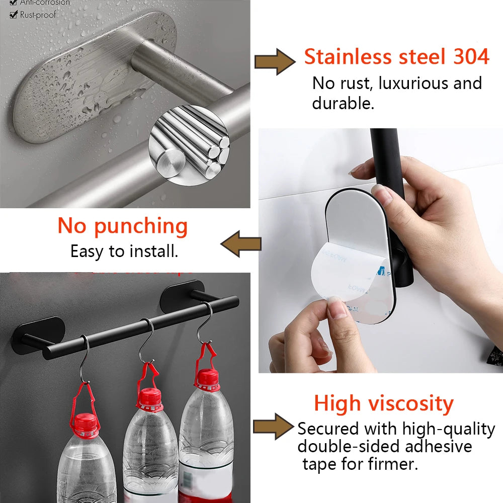 Adhesive Bathroom Hardware Accessories Towel Rack Toilet Paper Dispenser Holder Wall Coat Hooks Towel Rail Ring Roll Hanger Set