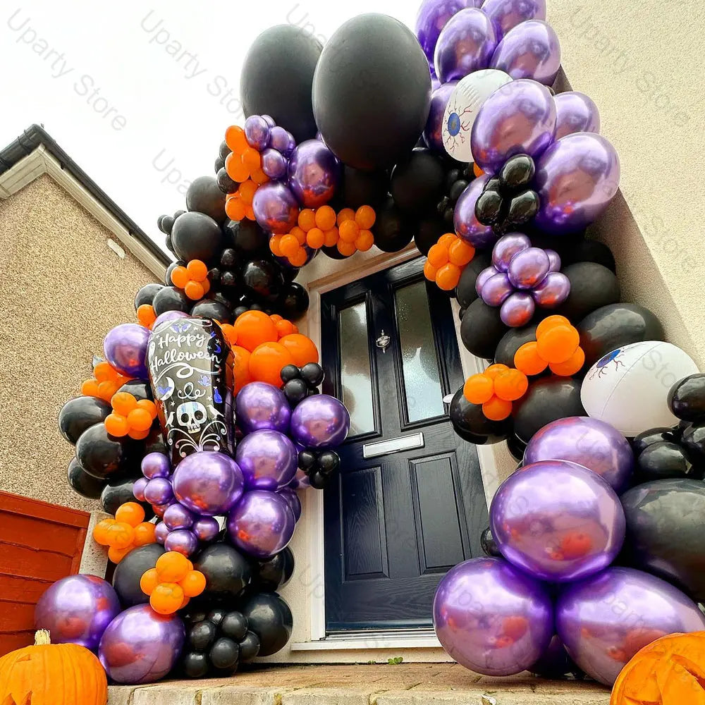 255Pcs Halloween Balloons Arch Metal Purple Lotus Orange Black Spider Balloon Garland for Birthday Halloween Home Party Decorati