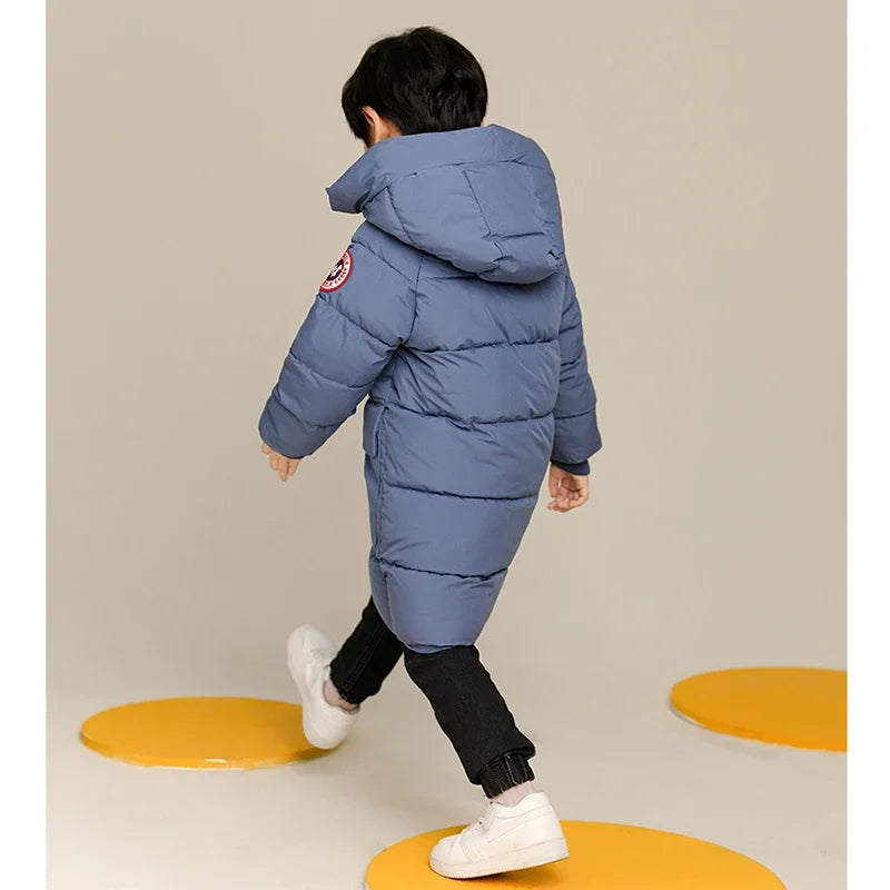 New Winter Keep Warm Teenagers Boys Jacket Long Style Thick Hooded Coat For Kids Children Outdoor Wear Outerwear