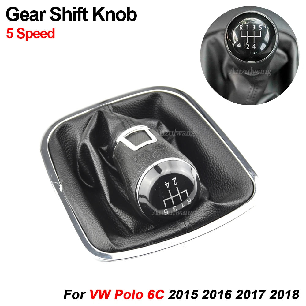 For VW Volkswagen Polo 6C 2015 2016 2017 2018 5 Speed Gear Gear Lever Stick Shift Knob With Leather Boot Car Styling