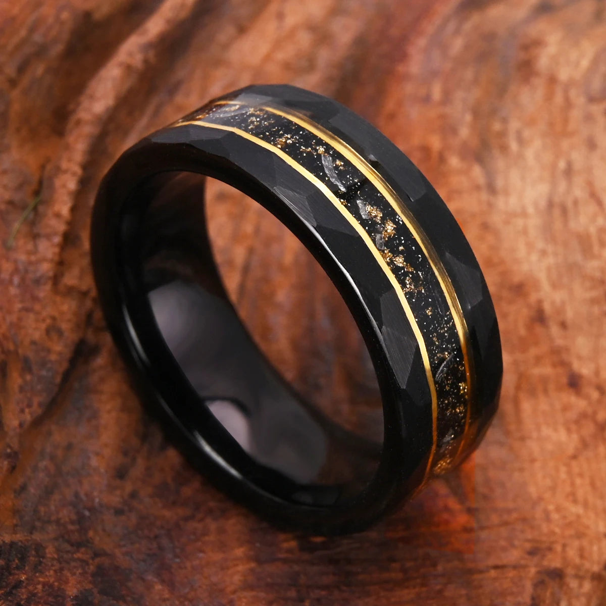 Fashion 8MM Men's Tungsten Carbide Wedding Band, Galaxy Golden Foil Ring, Comfortable to Wear, Suitable for Anyone