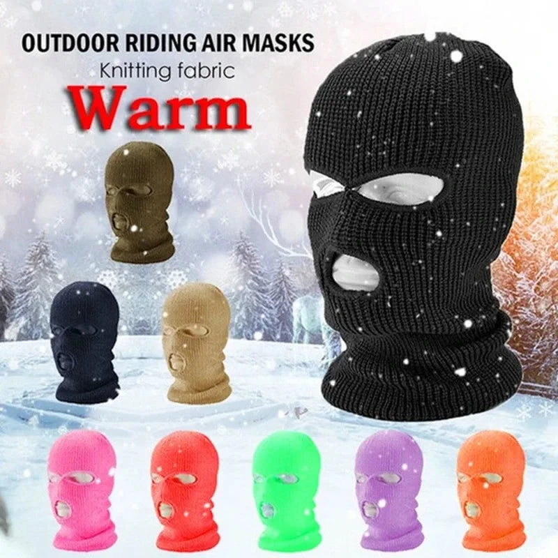 Winter men's face mask, warm hood, sports scarf, skiing hat, three hole wool hat, outdoor cycling knitted pullover hat