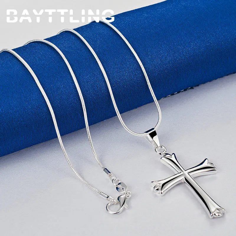 Fashion 925 Sterling Silver 16-30 Inches Fine Cross Men Necklace For Women Wedding Gift Jewelry Accessories