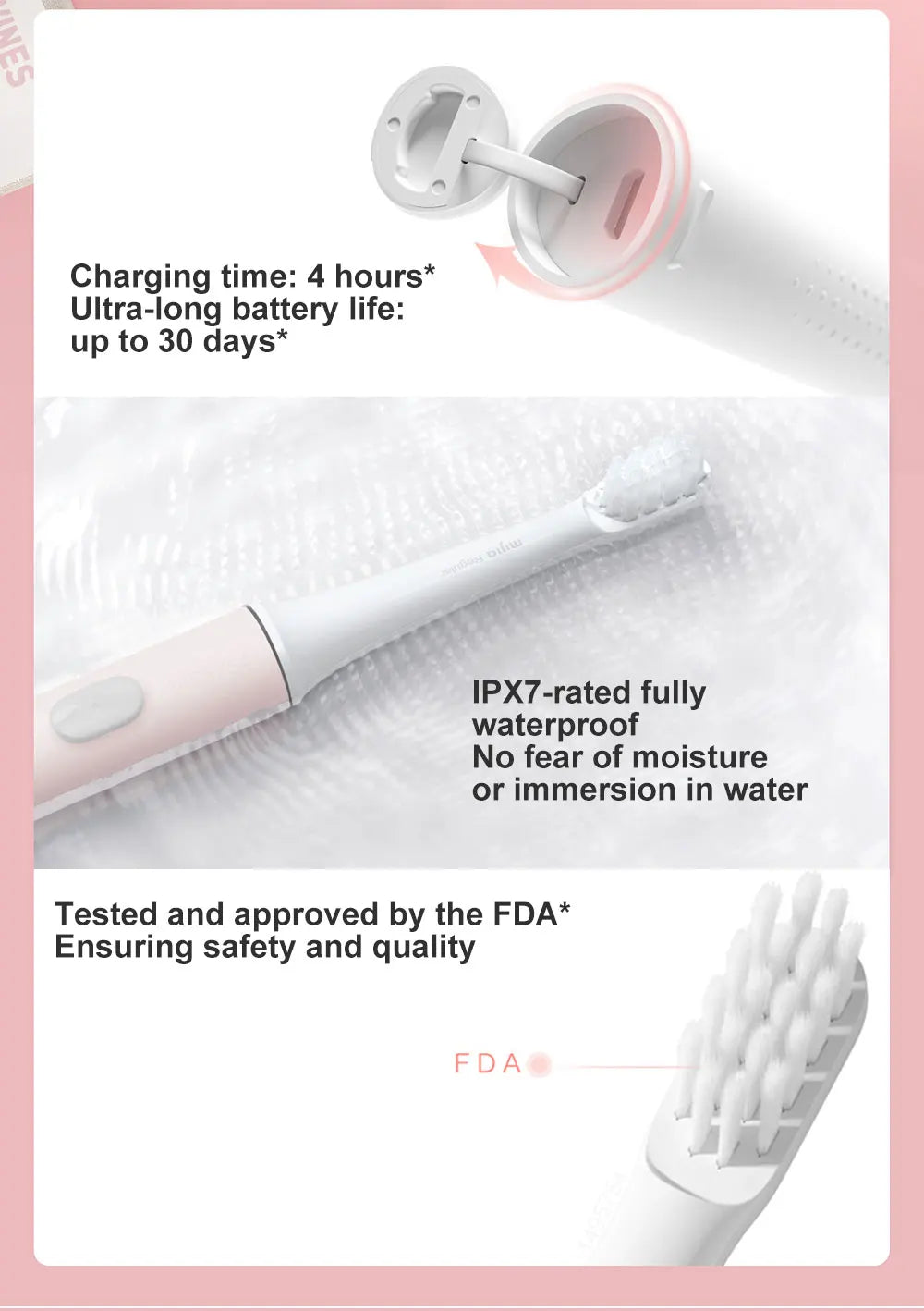 XIAOMI Mijia T100 Sonic Electric Toothbrush Mi Smart Waterproof Tooth Head Brush IPX7 Rechargeable USB for Teeth Brush Whitening