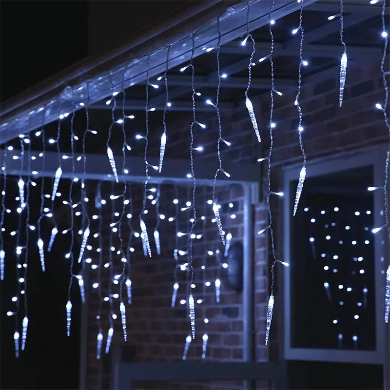 Christmas Garland LED Curtain Icicle Lights Festoon LED Light Droop Waterfall String Lights Outdoor Garden Street Eaves Decor