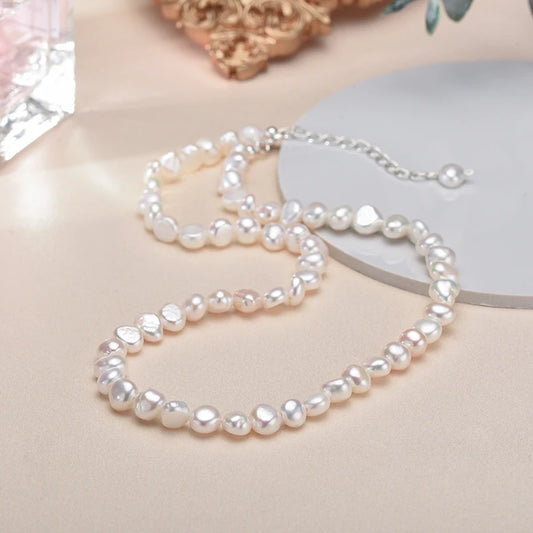 5-6mm Natural Baroque Freshwater Pearl Necklace Fashion Jewelry for Gift,925 Sterling Silver Choker Necklace for Women Girls