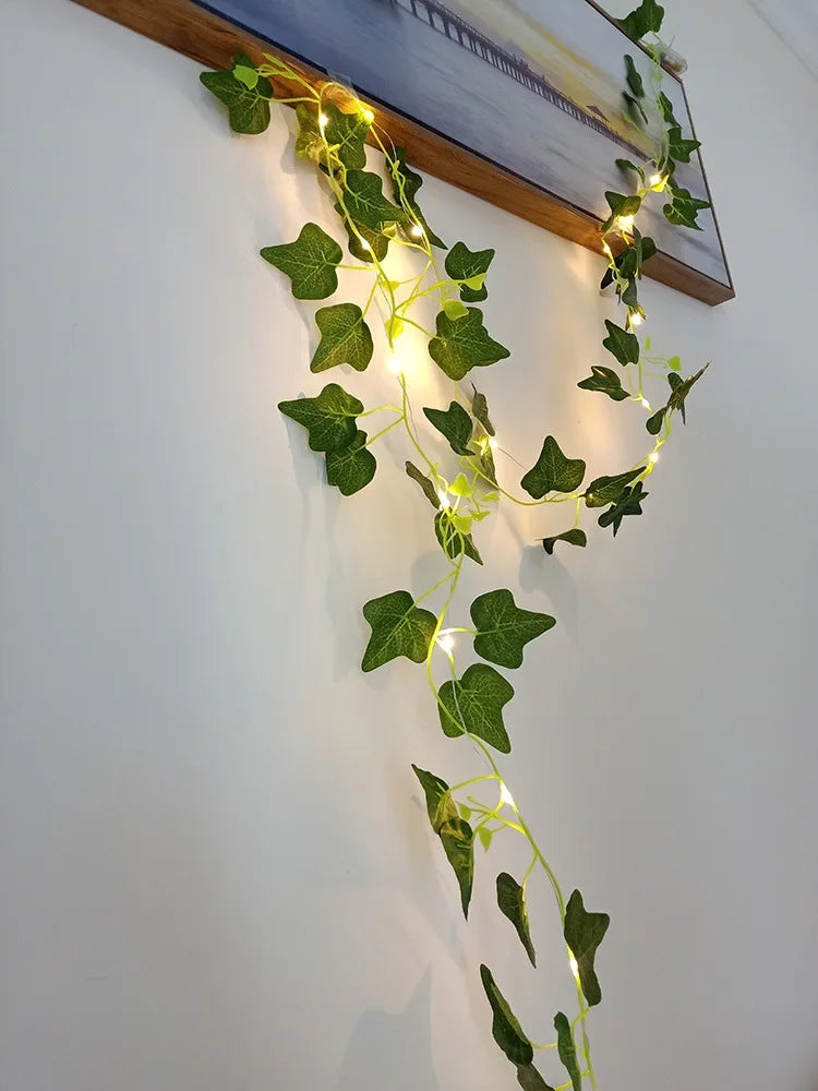 2Meter Green Leaf Ivy Vine with LED Lights String for Home Bedroom Decor Wedding Glowing Artifical Plant Garland Home Decor