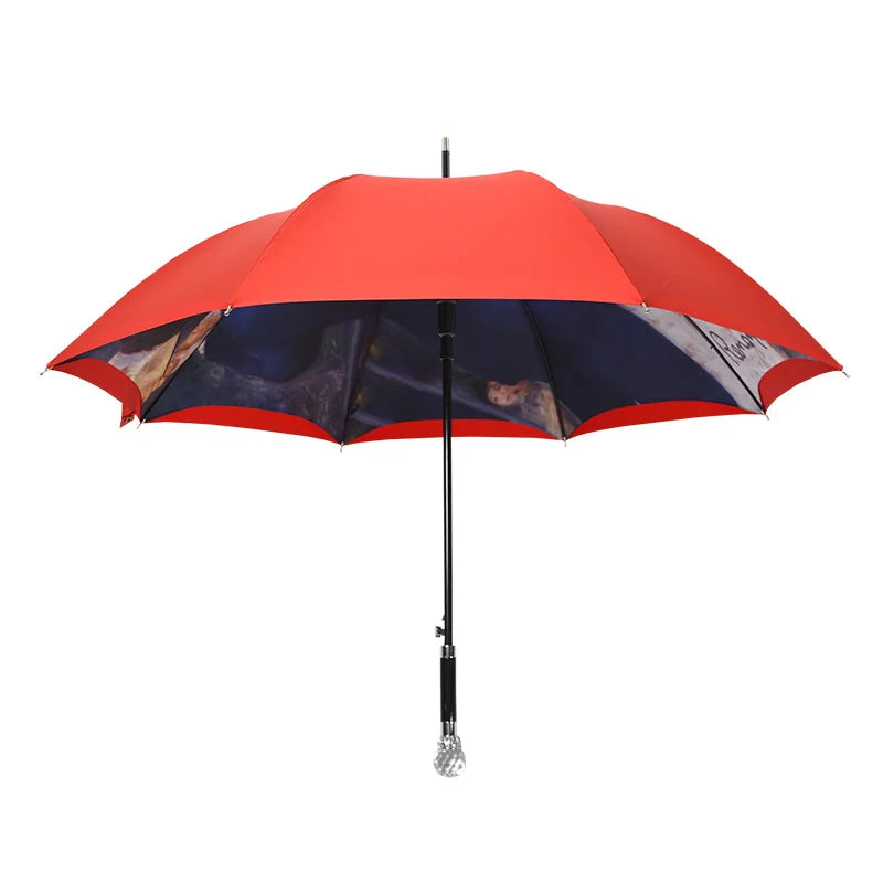 Luxury Korean Long Handle Umbrella Crystal Sunshine Sun Rain Red Strong Windproof Umbrella Womens Girl Parapluie Gift Box SY182