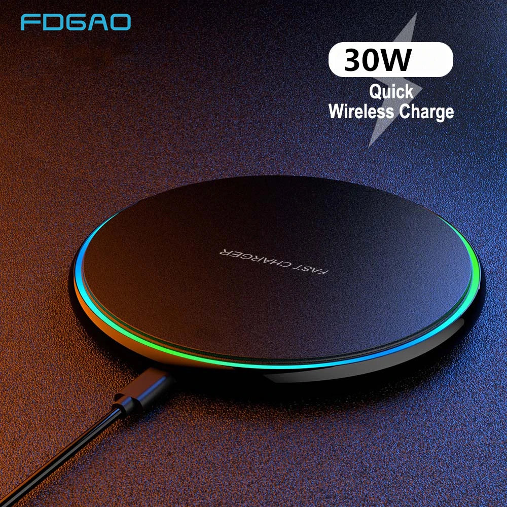 FDGAO 30W Wireless Charger USB C Fast Charging Pad Quick Charge QC 3.0 For iPhone16 15 14 13 12 11 XS XR X 8 Samsung S24 S23 S22