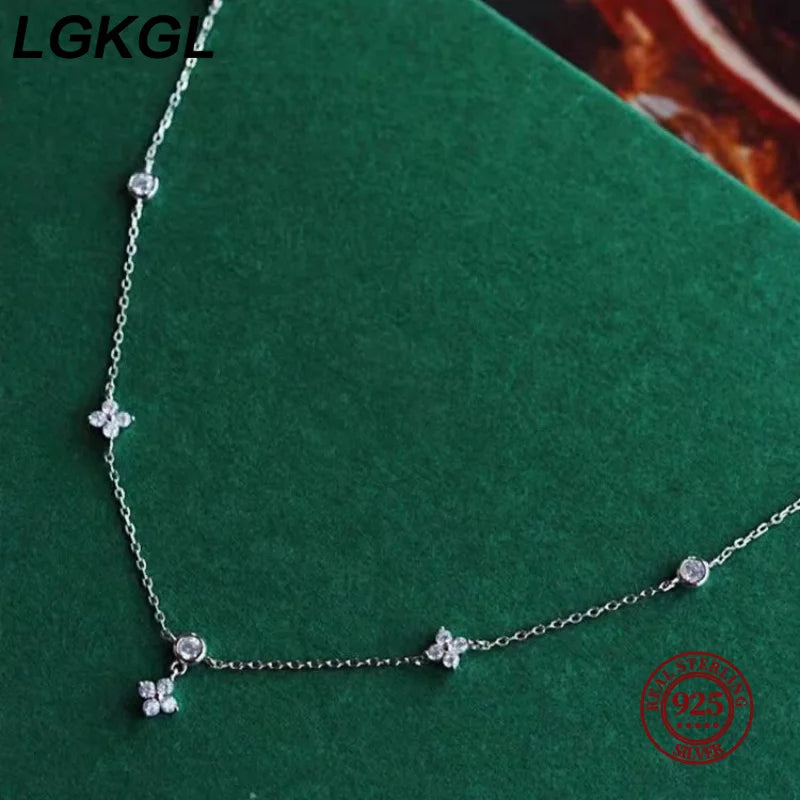 LGKGL Read S925 Sterling Silver Plated 18K Gold Sparkling Zircon Flower Necklace for Women Girl Exquisite Party Jewelry Gifts