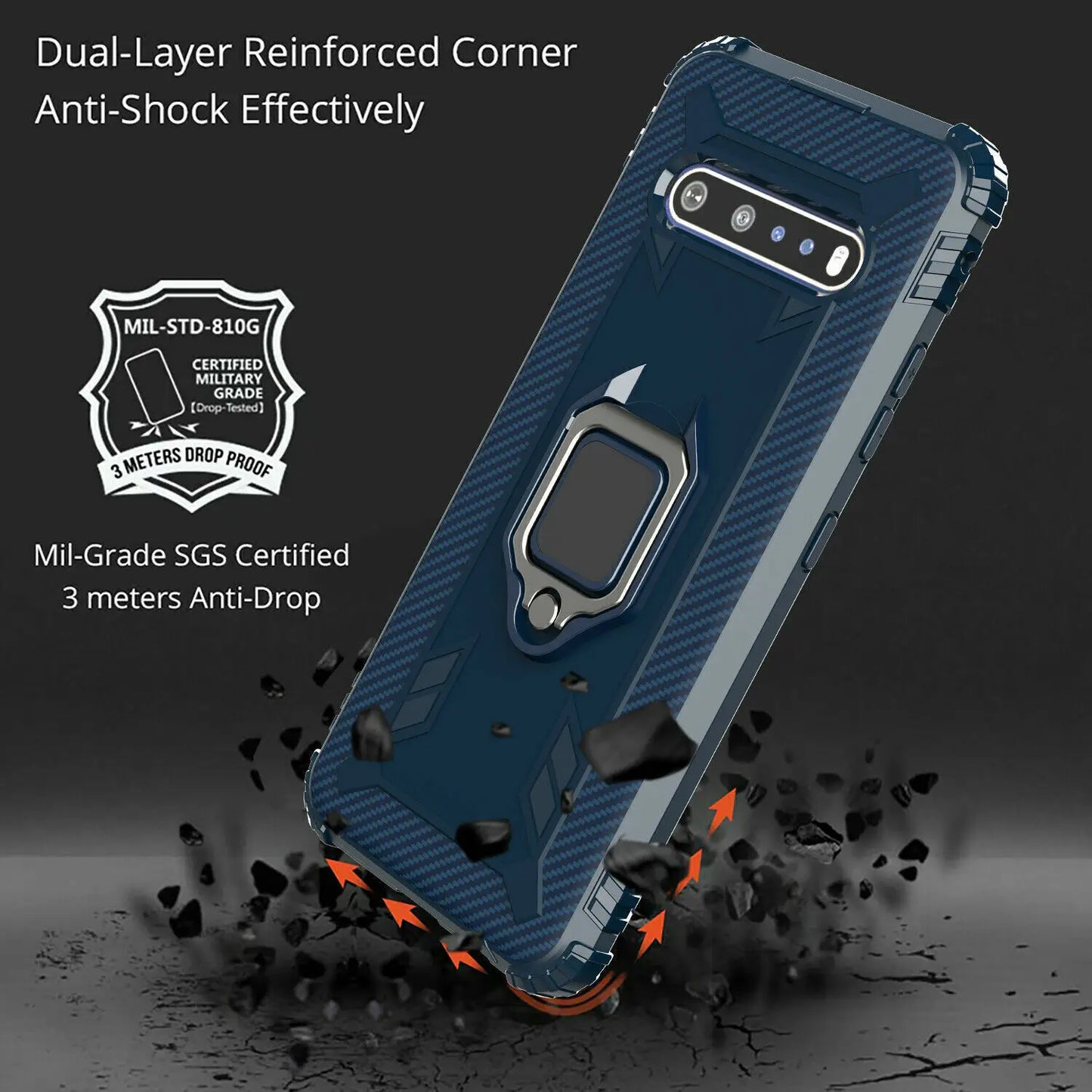 Carbon Fiber Silicone Stand Case For LG V60 ThinQ/LG Velvet 5G Shockproof Hybrid Rubber Ring Holder Kickstand Cover