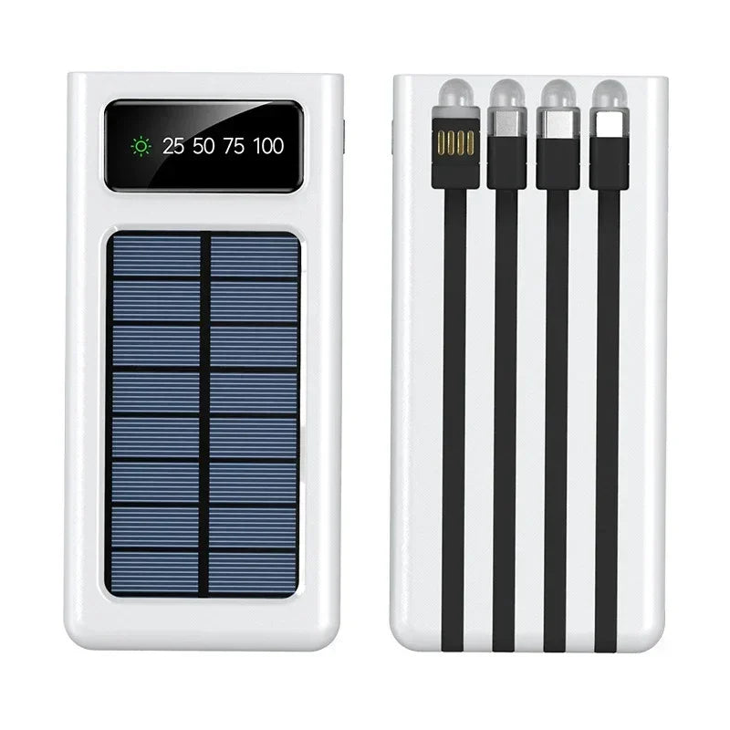 Lenovo 200000mah Solar Power Bank Built 4 Cables Portable Fast Charging Usb Ports Charger Powerbank For Iphone Xiaomi Samsung