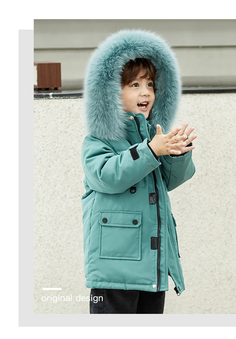 Children Winter Down Jacket Boy toddler girl clothes Thick Warm Hooded faux fur Coat Kids Parka spring Teen clothing Outerwear