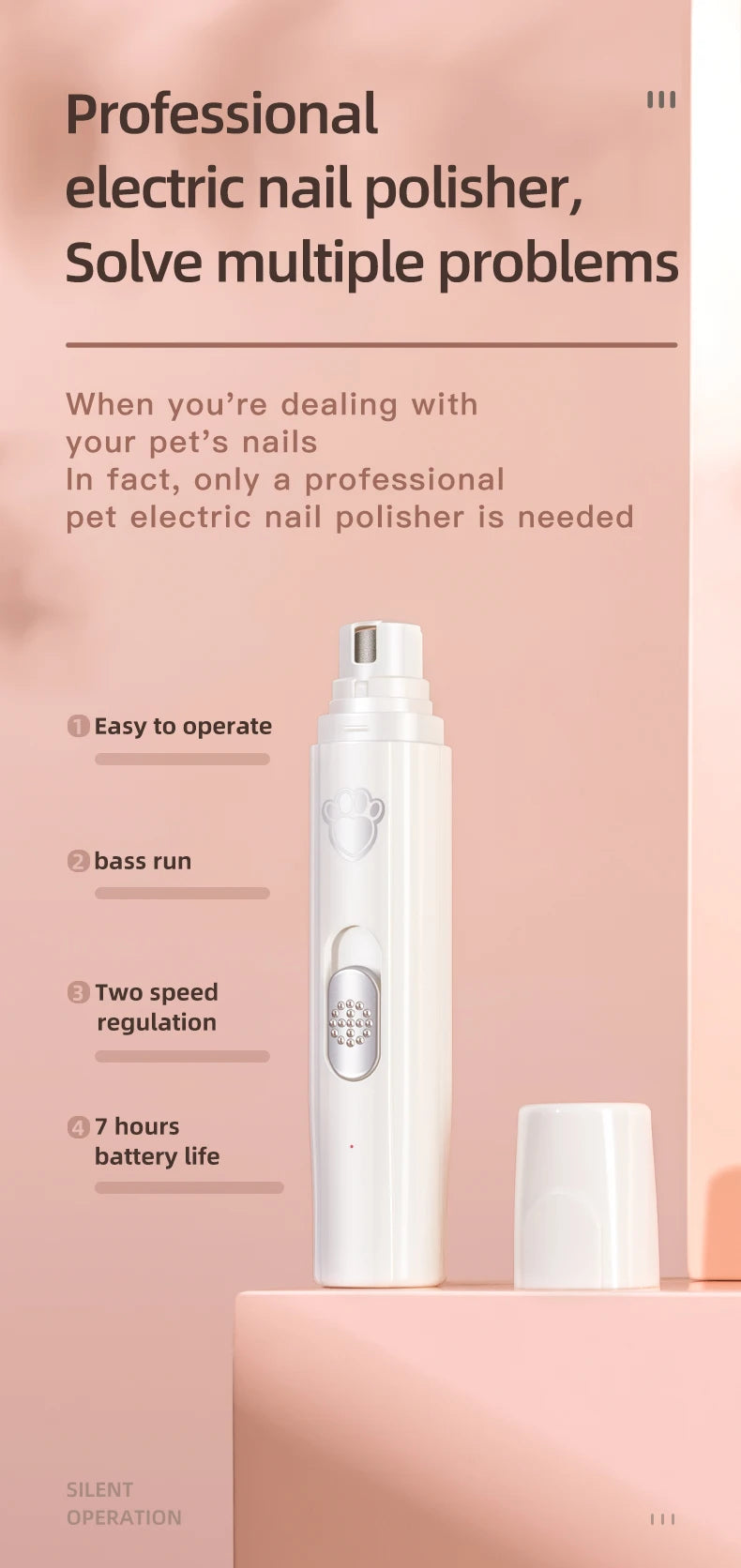 Electric Dog Nail Grinder with Polisher Wheel LED Light Pet Nail Grinder 500 MAh 2-Speed Pet Nail Trimmers for Pet Paws Grooming