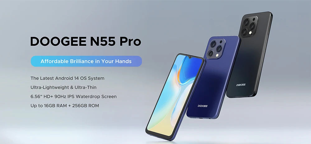 全球首发 DOOGEE N55 Pro 智能手机 6.56 英寸 90Hz IPS 6GB RAM + 256GB ROM 5150mAh 电池 Android 14 面部解锁 Widevine L1