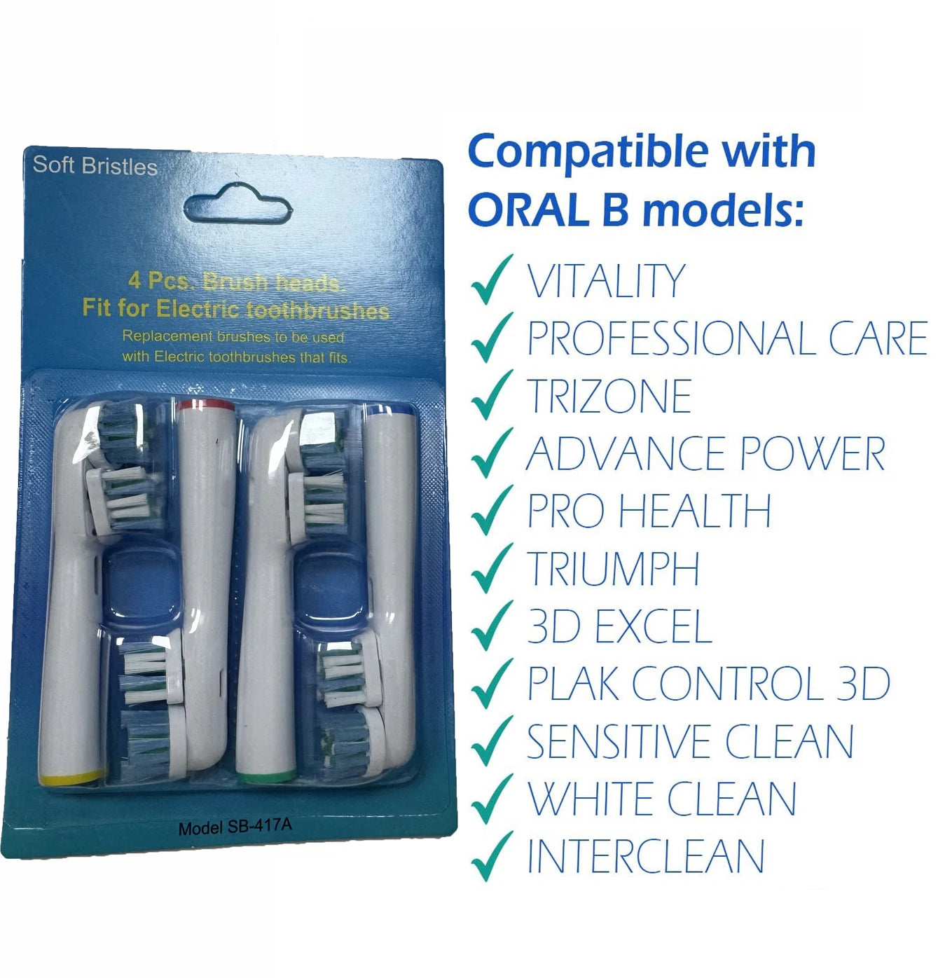 双重清洁替换刷头 兼容电动牙刷替换刷头 适用于 Oral B Pro 1000 8000 9000 SB-417A