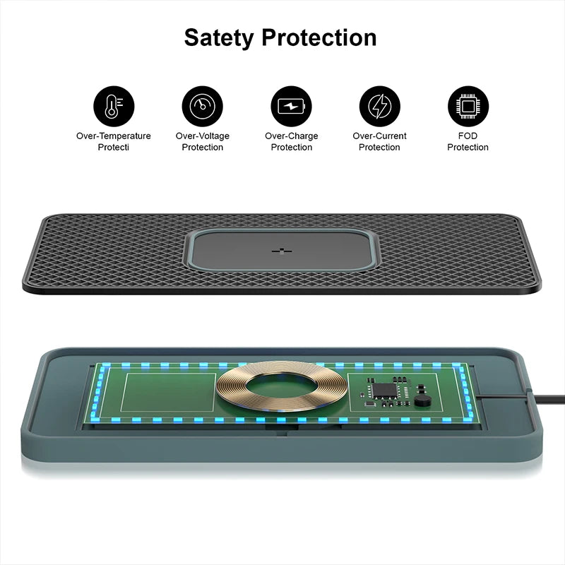 Car Wireless Charger 15W Fast Charging Pad Anti-skid Mat Holder with LED Atmosphere Light for iPhone 13 14 Samsung S22 S21