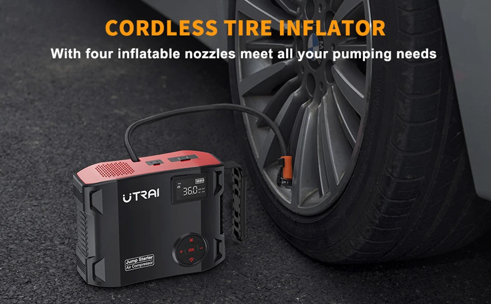 UTRAI 4 In 1 2000A Jump Starter Power Bank 16000mAh 150PSI Air Compressor Tire Pump Portable Charger Car Booster Starting Device