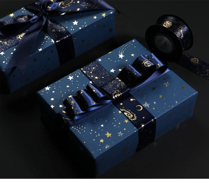 Star Wrapping Paper Meteor Ribbon Gold Silver Christmas Gift Box Bow Ribbon Gift Box Decoration