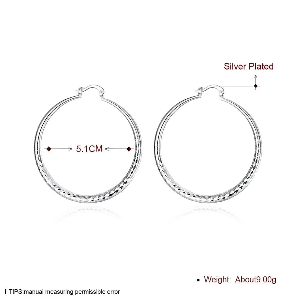 Charms fine 925 Sterling Silver 5CM circle hoop Earrings for Women fashion Pretty wedding party Jewelry Holiday gifts