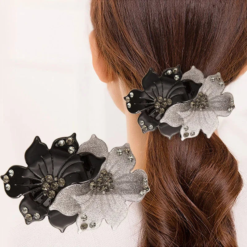 Fashion Dual Color Flower Zircon Hairpin Hair Accessories for Women Elegant Resin Shark Clip Decoration Mom Headwear Hair Clips