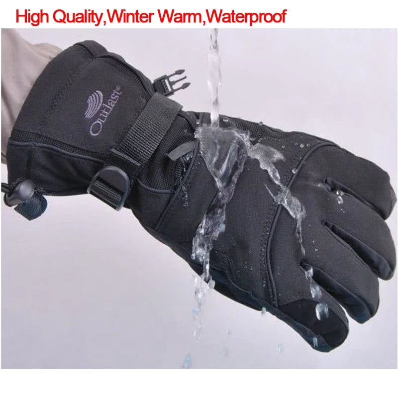 1pair Black Snow Ski Gloves Waterproof -30 Winter Warm Snowboard Gloves Men Women Motocross Windproof Cycling Motorcycle Black