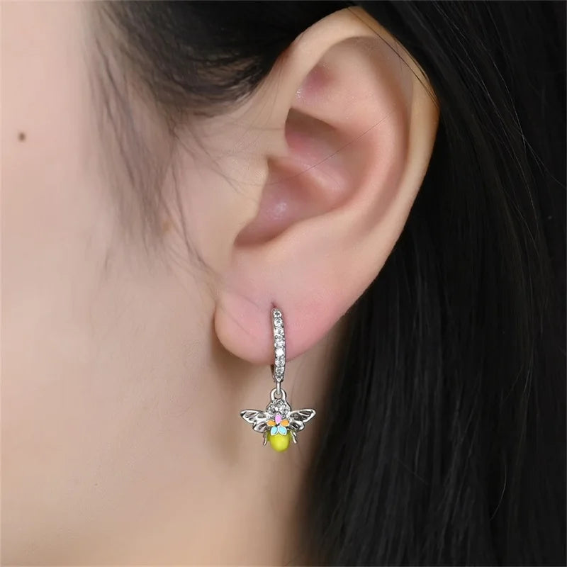 Bulbusbow Luminous Shell Women Earrings Original 925 Sterling Silver Pave CZ Star Moon Hoop Earrings Engagement Wedding Jewelry