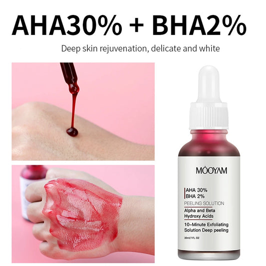 AHA 30%+2% BHA Exfoliant Face Serum Peeling Solution Exfoliating Surface Skin Lighten Skincare Product 30ml