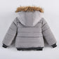 New Winter Boys Jacket Warm Fur Collar Fashion Baby Girls Coat Hooded Zipper Outerwear Birthday Gift 1-6 Years Kids Clothes