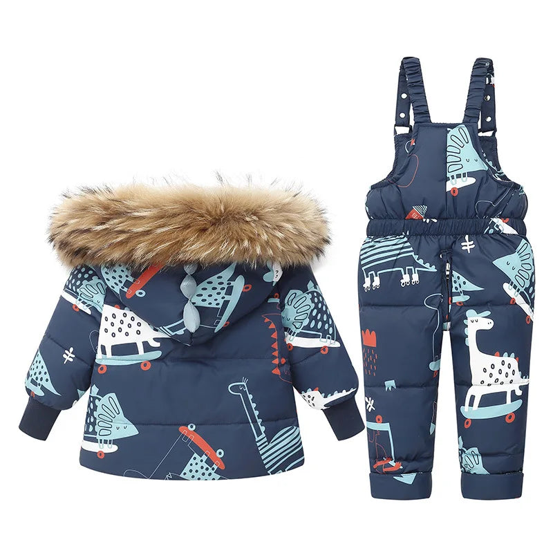 Children Clothing Set Hooded Parka Boy Baby Overalls toddler Girl Clothes Winter Warm Down Jacket Kids dinosaur Coat Snowsuit