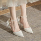 New Women Thin Heel Hollow Sandals Woman Pearl Butterfly Pointed Toe High Heels Womens Shoe Wedding Shoes