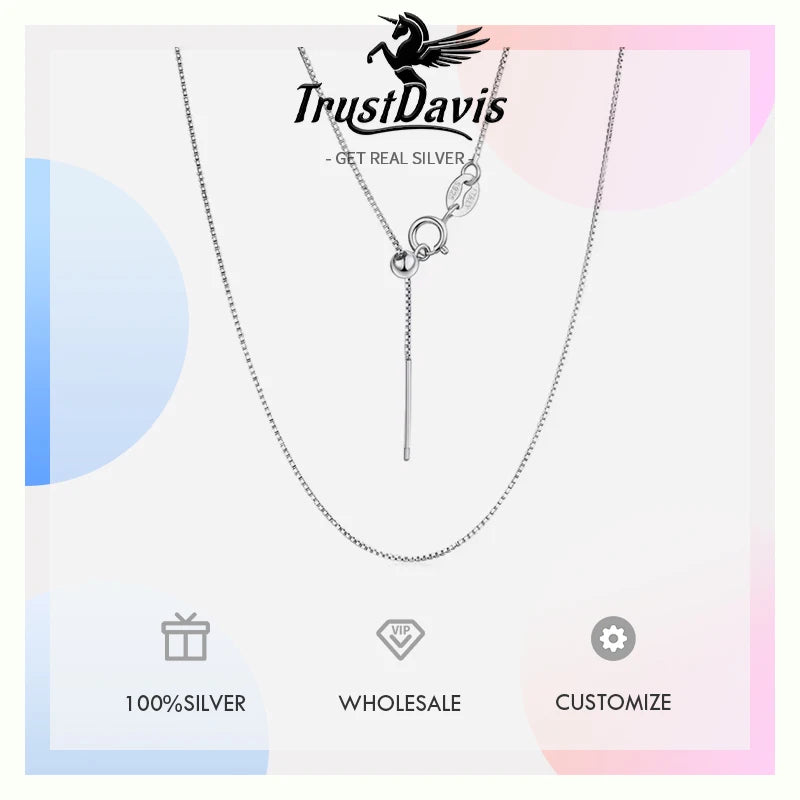 TrustDavis Real 925 Sterling Silver Necklace Box Cross Chain Universal Necklace For Women Wedding DIY Pendant Necklace DC27