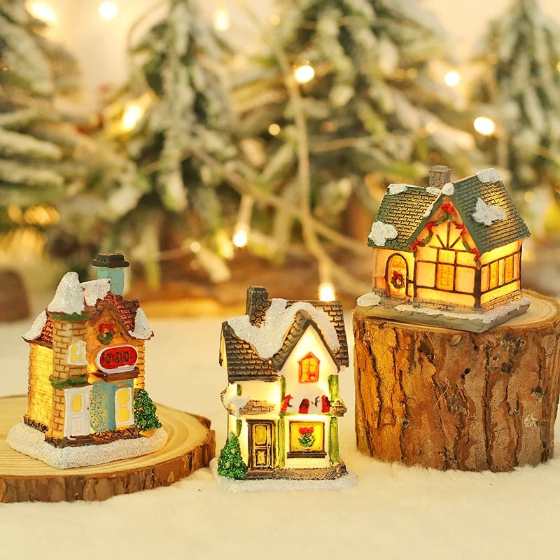 Christmas LED Light Wooden House Luminous Cabin Merry Christmas Decorations for Home DIY Xmas Tree Ornaments Kids Gift New Year