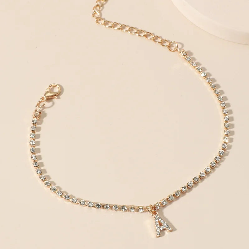 Bohemia Vintage Rhinestone 26 Letter Anklet For Women Summer Beach Initial Ankle Bracelet On the Leg Foot Jewelry Birthday Gifts