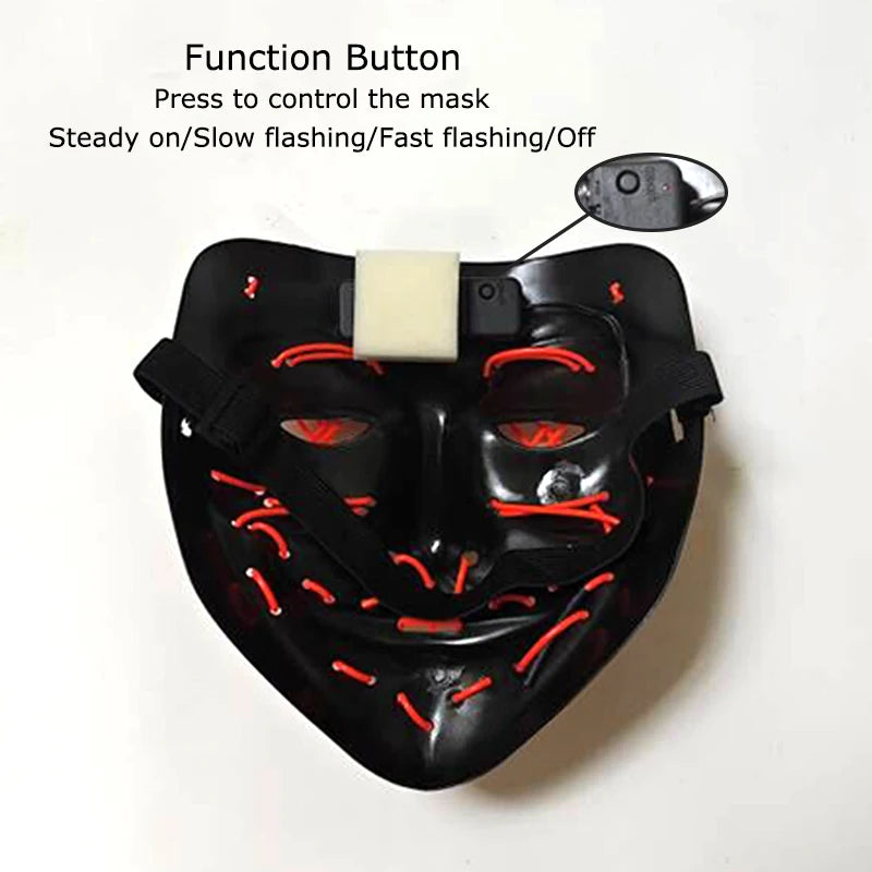 Wireless LED Glowing Mask for Halloween, Party Light Up Masks, Glow in Dark, Scary Masquerade Masks, Festival Purge Light Mask