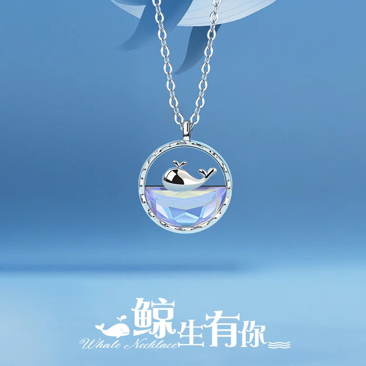 New Fashion Sweet Whale 925 Sterling Silver Brilliantly Coloured Blue Sea Animal Clavicle Chain Pendant Necklaces MS015