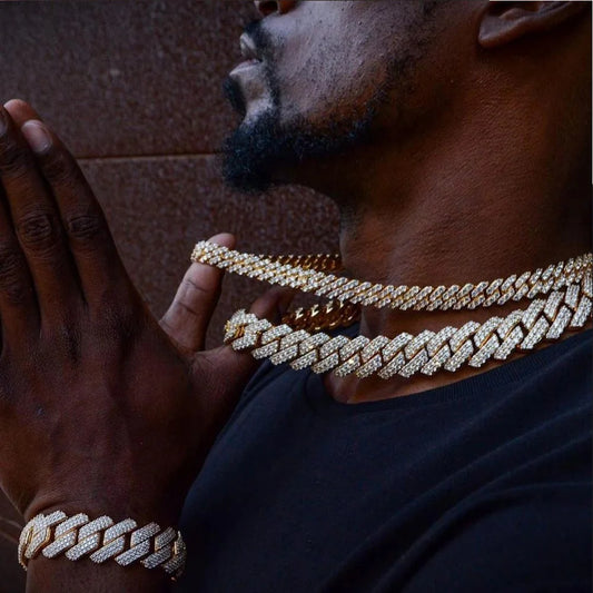 20MM Men Hip Hop Prong Cuban Link Chain Necklace Bling Iced Out 2 Row Rhinestone Paved Miami Rhombus Cuban Necklaces Jewelry