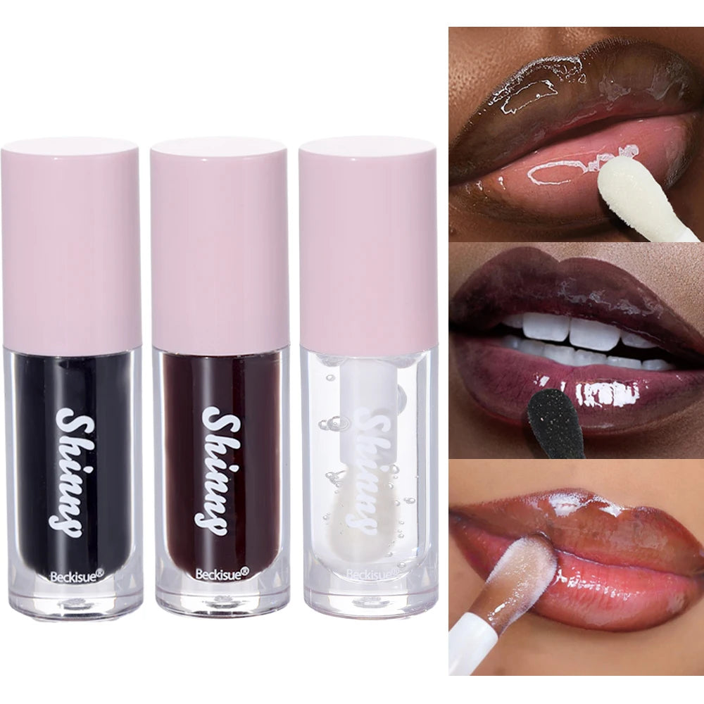 Moisturizing Jelly Black Lip Oil Water Glossy Mirror Plumping LipGloss Transparent Lipstick Lighten Wrinkle Clear Lips Tint