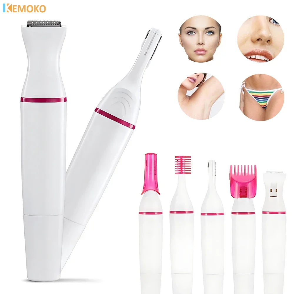 Multifunction Women Hair Removal Electric Shaving Female Shaving Machine Mini Shaver Trimmer Razor for Eyebrow Underarm 5 in 1