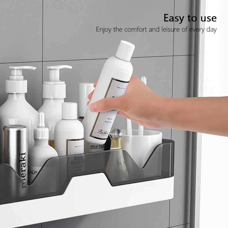 New Bathroom Shelf Organizer Shower Storage Rack Black Corner Shelves Wall Mounted Aluminum Toilet Shampoo Holder No Drill