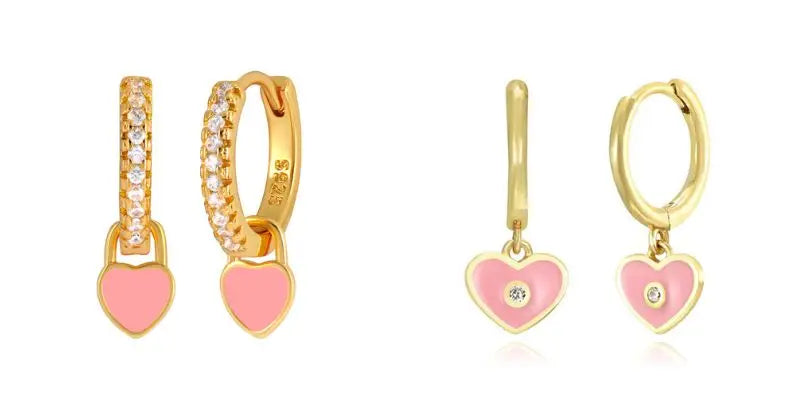 25 Sterling Silver Pink Crystal Heart Hoop Earrings for Women – Fashion Geometric Pendant Luxury Jewelry Gifts | Bulbusbow