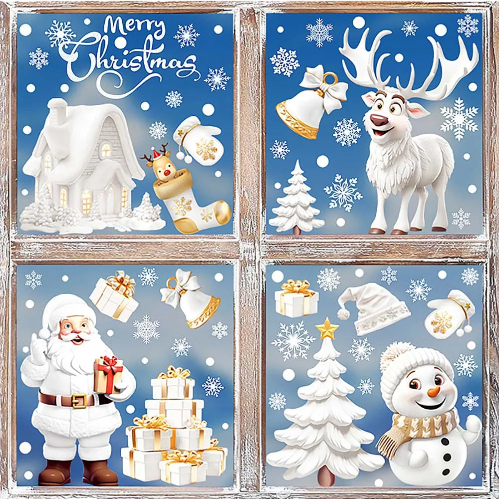 9pcs/set Christmas Window Stickers Xmas Tree House Snowflake Glass Decal Merry Christmas Decoration Home Navidad 2025 Gifts Noel