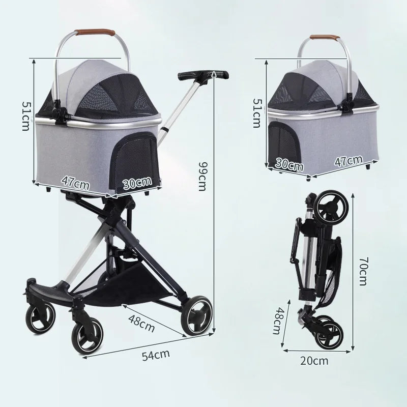 Luxury Pet Stroller Light Dog Carrier Pet Pram 4 Wheels 2 in 1 Foldable Pet Cat Travel Stroller for Small Medium Dog